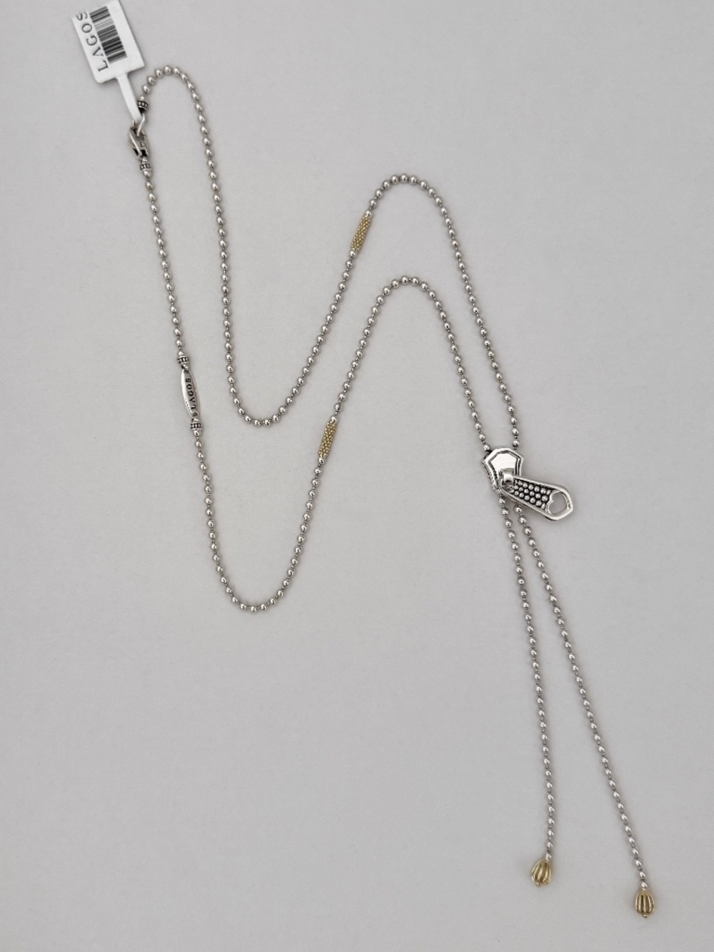 LAGOS Signature Caviar Zipper Lariat Necklace Sterling Silver & 18K Yellow Gold